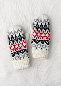 Thumbnail for Ivory, Red & Gray Winter Pattern Mittens