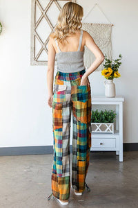 Thumbnail for WASHED PLAID PATCHWORK PANTS