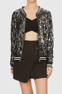 Thumbnail for Sequin Bomber Zip-Up Jacket