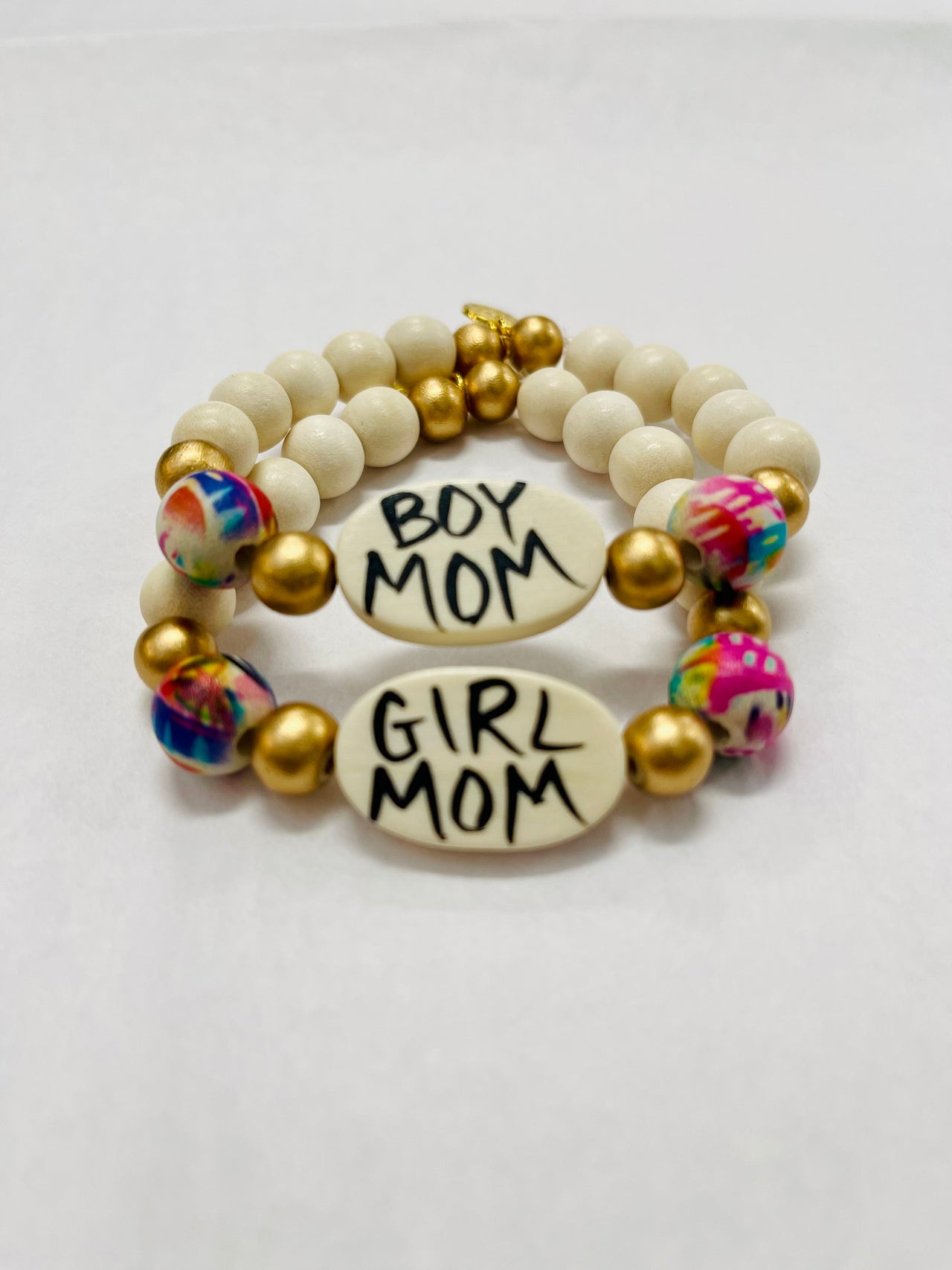 Affirmation Word Beaded Bracelets Inspirational - Abstract - Large Oval: Boy Mom