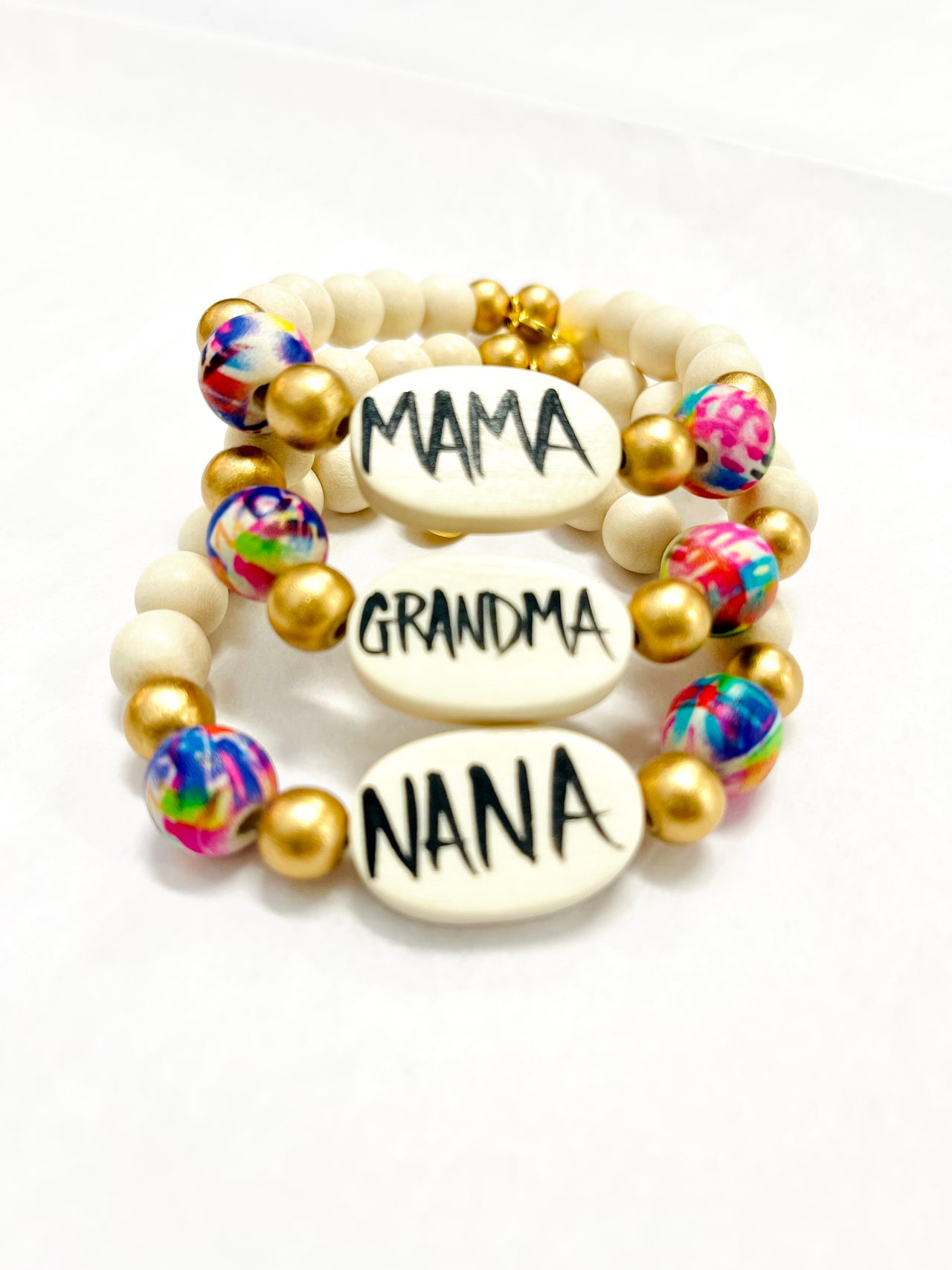 Affirmation Word Beaded Bracelets Inspirational - Abstract - Large Oval: Mama, Grandma, or Nana