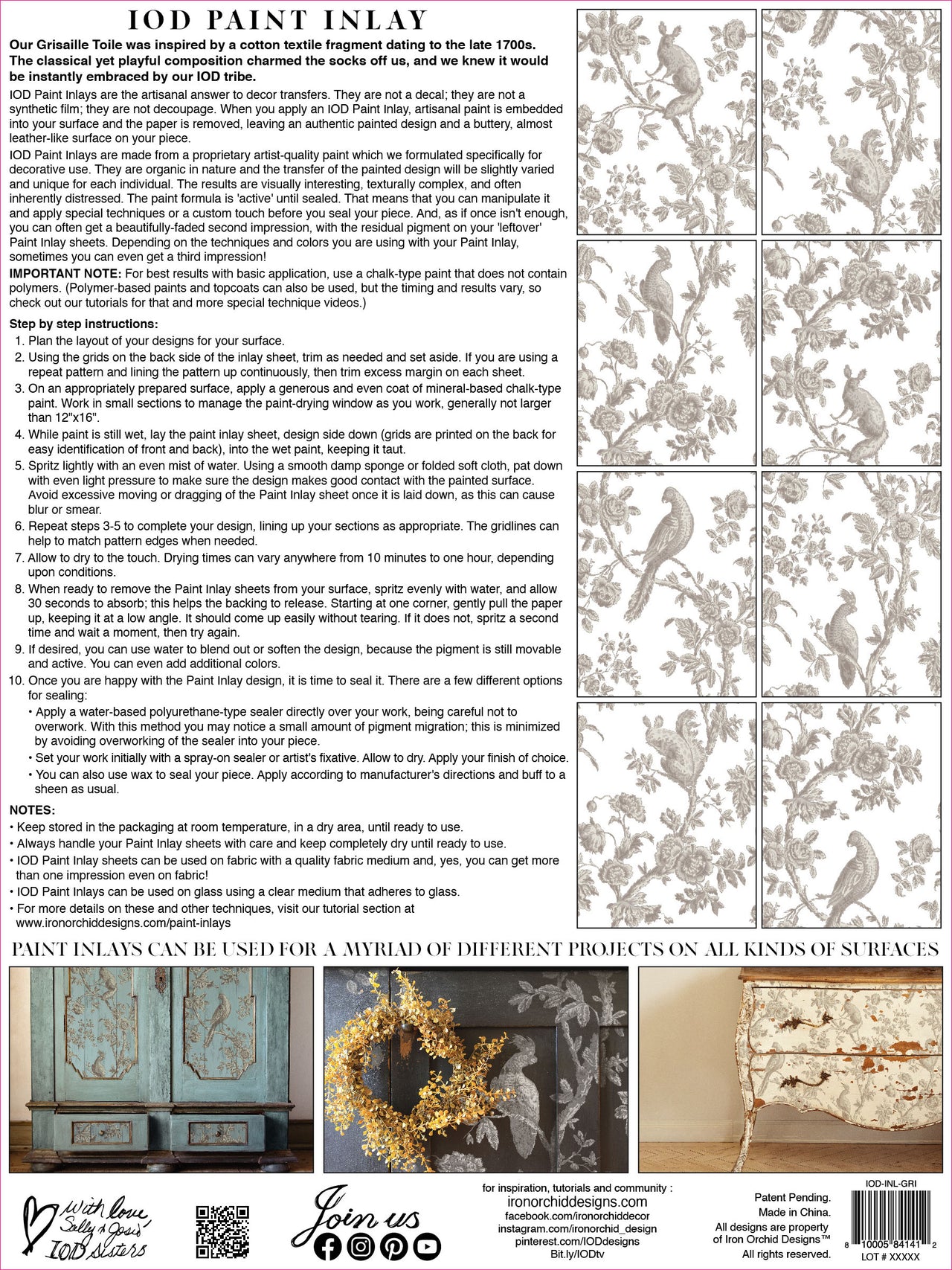 Grisaille Toile IOD Paint Inlay 12x16 Pad™- Iron Orchid Designs