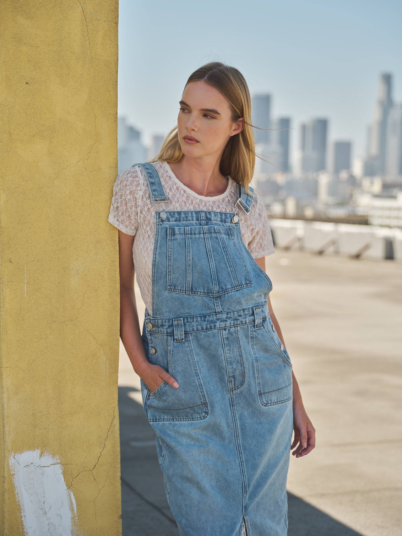 DENIM OVERALL MIDI SKIRTS