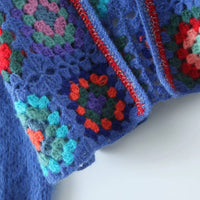 Thumbnail for Cropped Crochet flower Sweater Cardigan: Blue