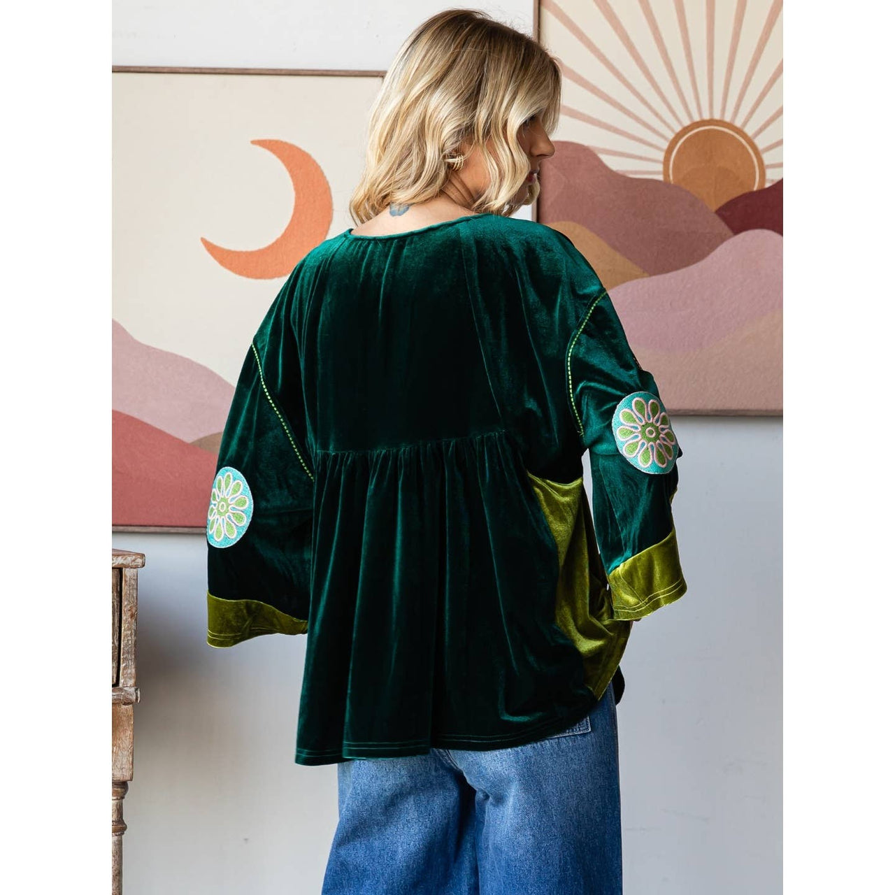 Vintage Embroidery Patch Velvet Top