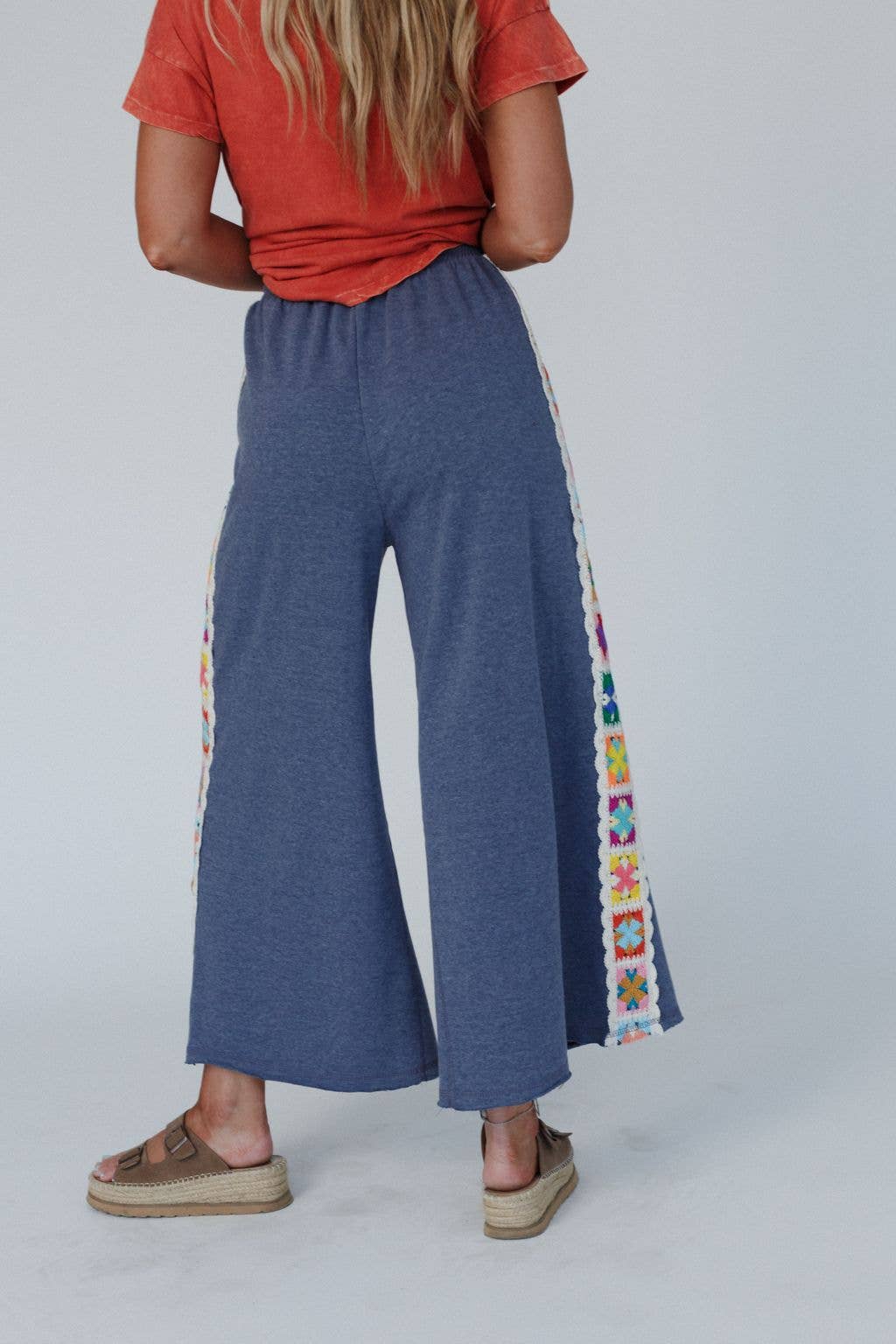 Love Seeker Crochet Panel Pants - Heather Navy: