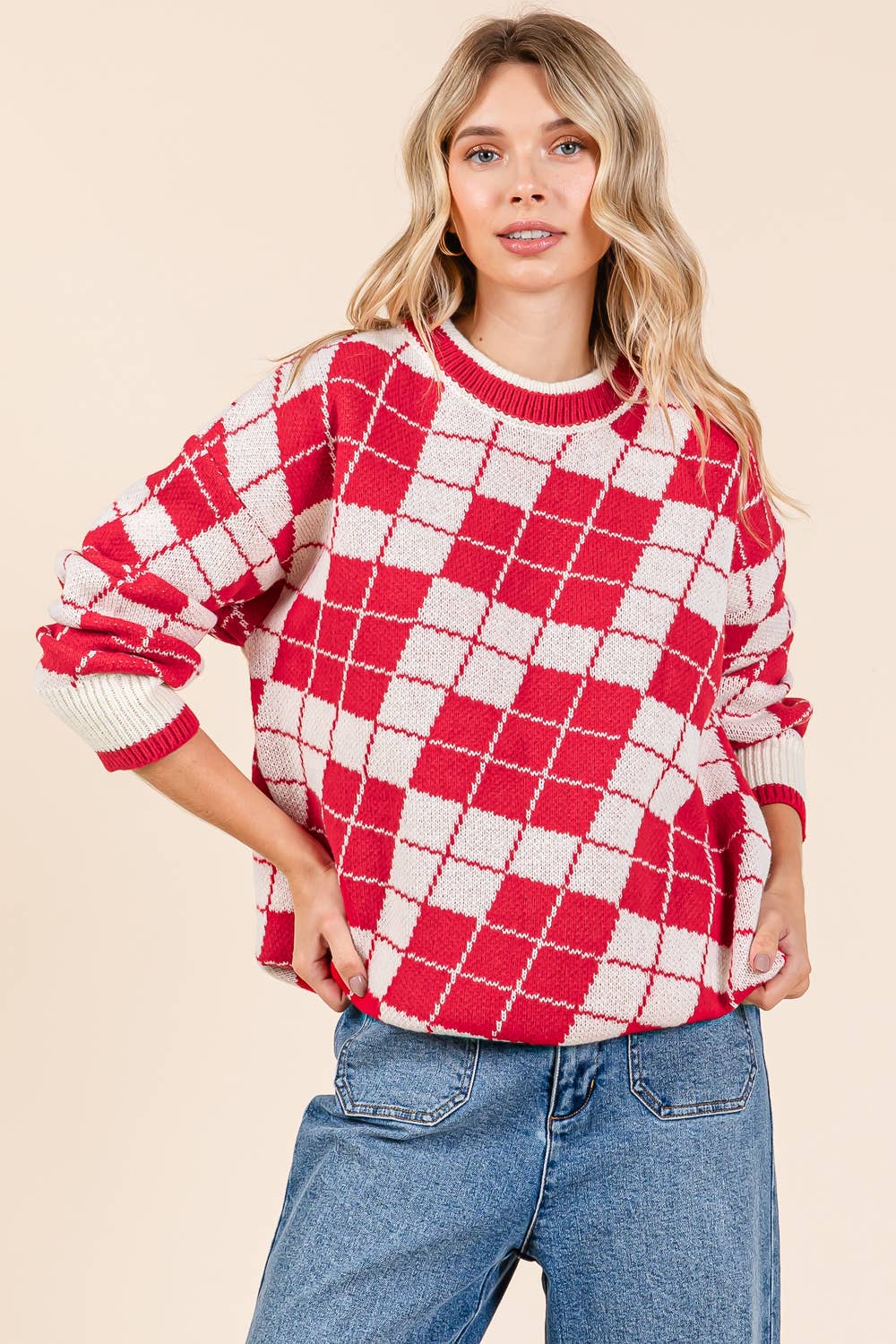 Oversized Checker Knit Sweater