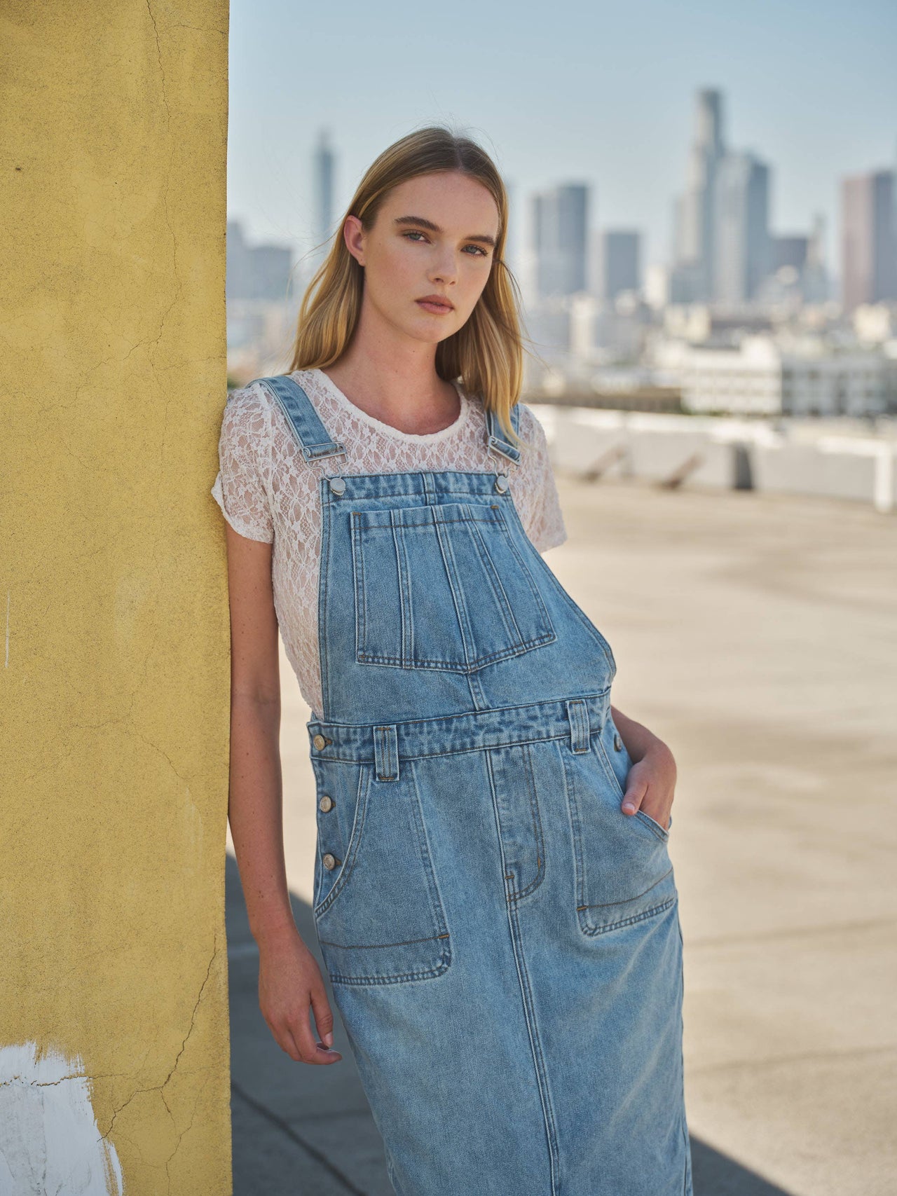 DENIM OVERALL MIDI SKIRTS