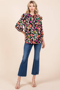 Thumbnail for Floral Print Ruffle Trim Blouse