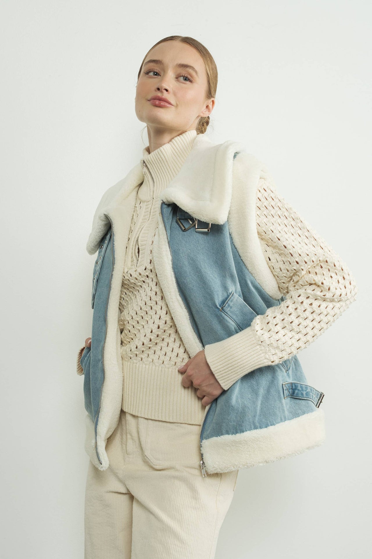 DENIM SHERPA MIXED VEST