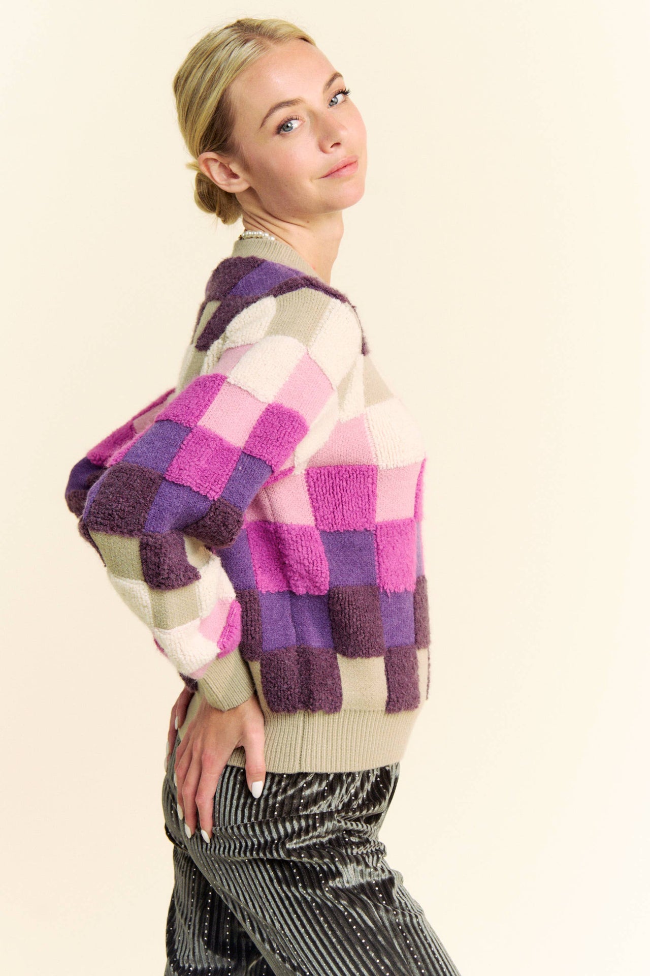 MULTI COLOR PLAID CHECKERS LONG SLEEVE SWEATER