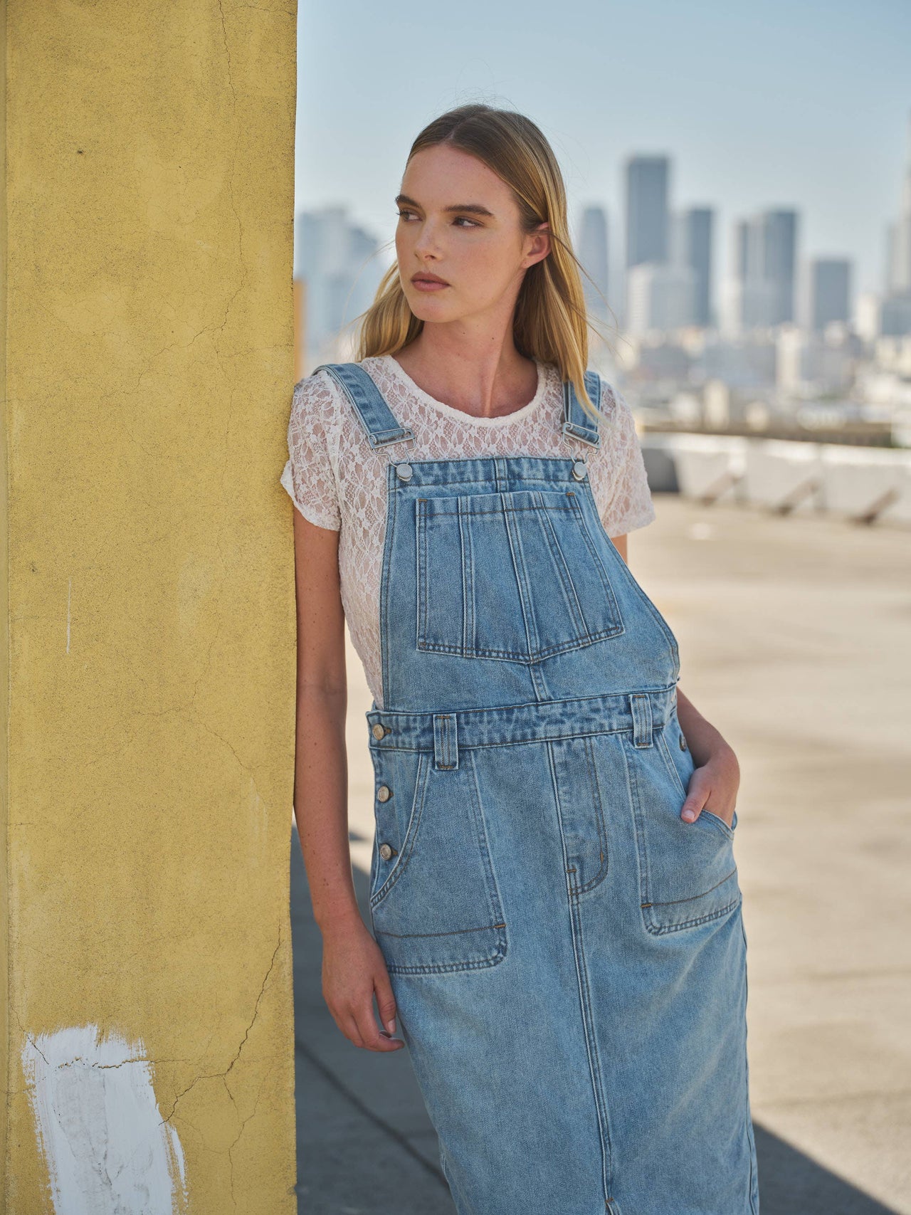 DENIM OVERALL MIDI SKIRTS