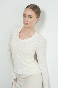 Thumbnail for LACE TOP WITH RUFFLE ROUND NECK