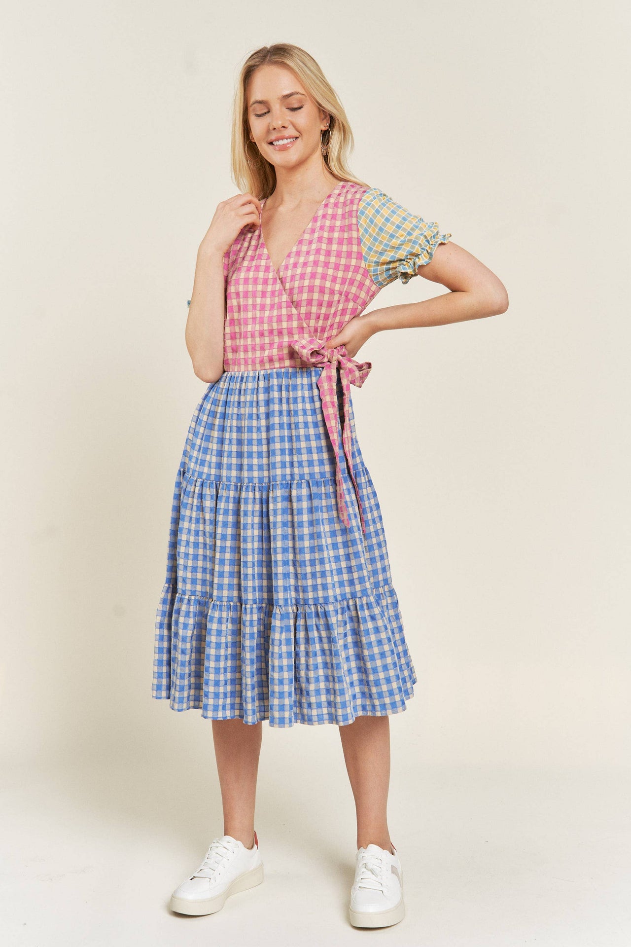 Colorblock Gingham Dress