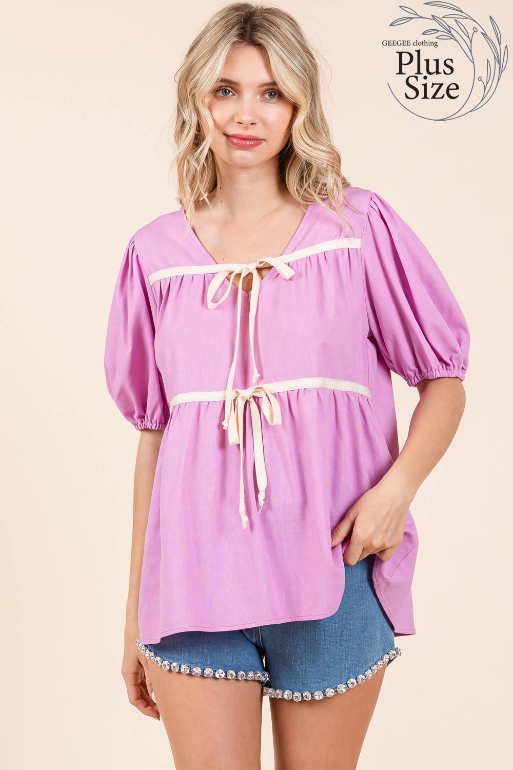 Plus Piping Detail Babydoll Top