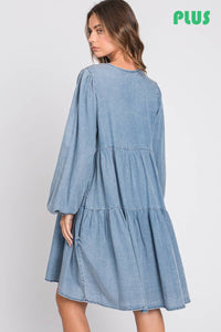Thumbnail for Thin Denim Tiered Dress Plus Size- Light Denim