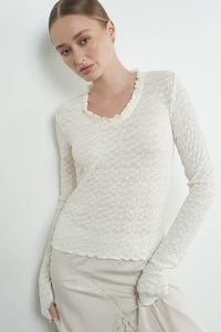 Thumbnail for LACE TOP WITH RUFFLE ROUND NECK