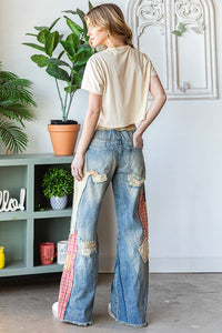 Thumbnail for PATCH DETAIL WIDE STRAIGHT DENIM Pants