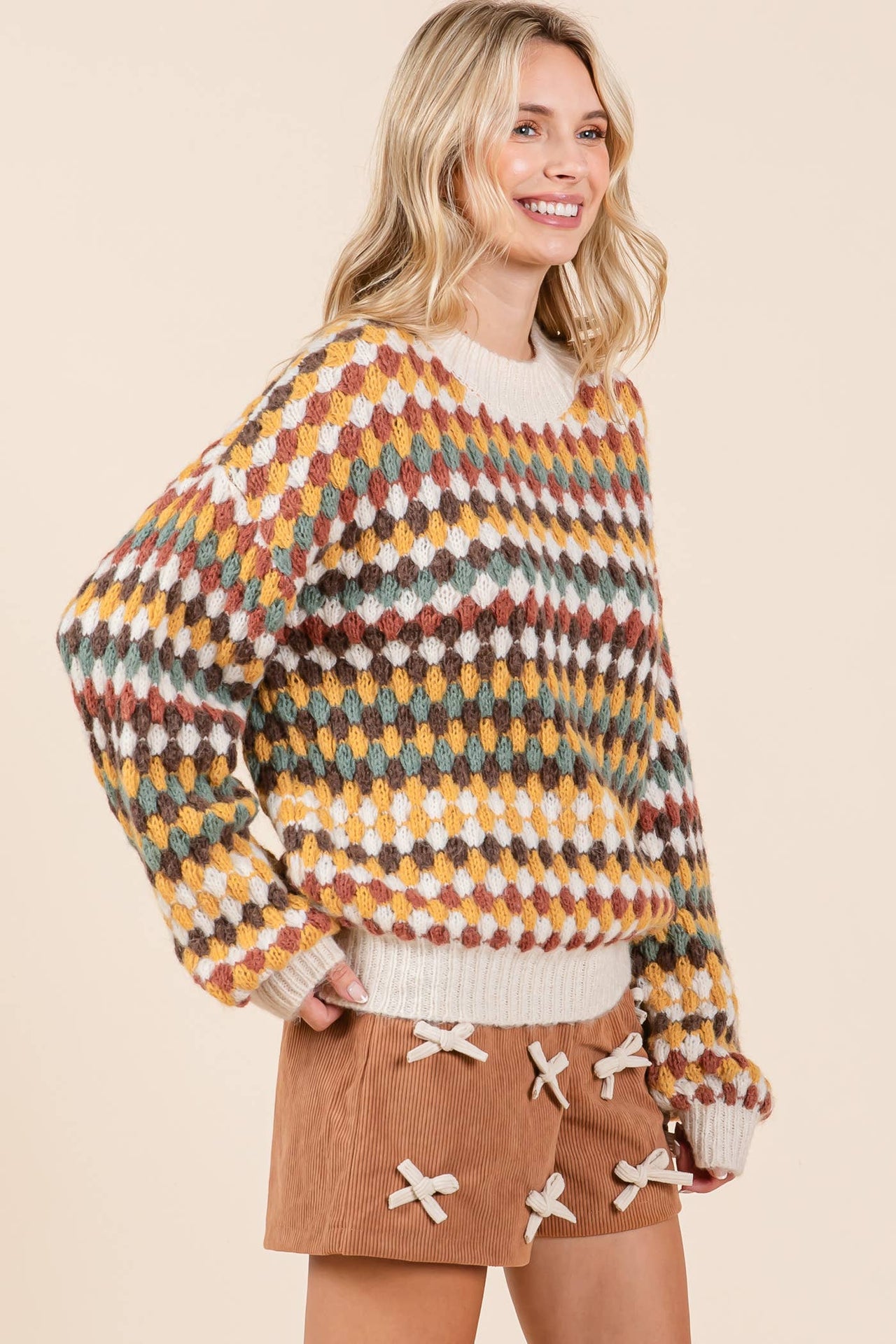 Multicolor Hexagon Knit Sweater