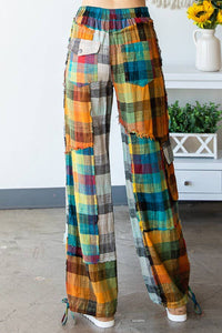 Thumbnail for WASHED PLAID PATCHWORK PANTS