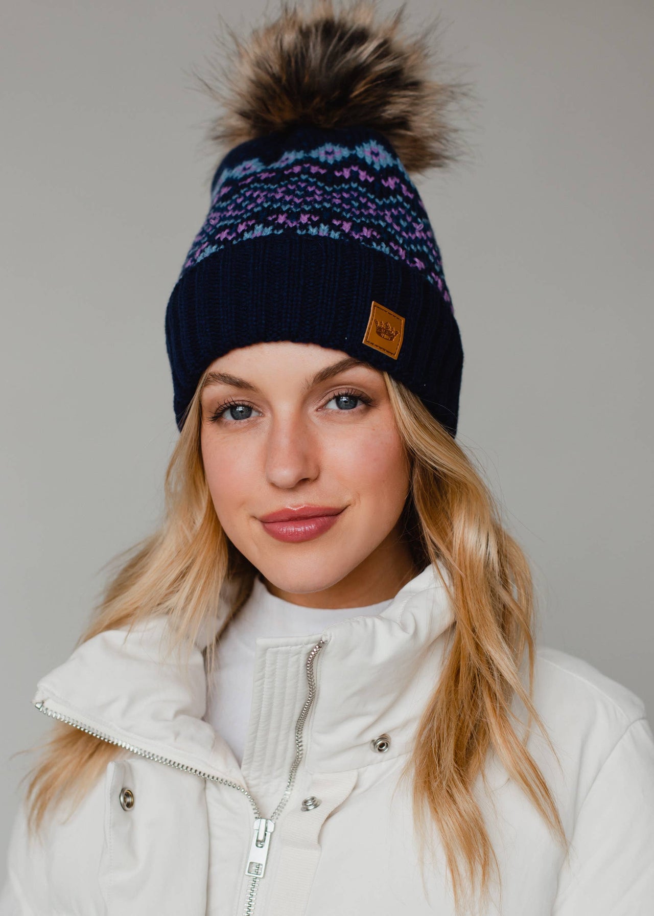 Blue, Purple & Lt. Blue Patterned Pom Hat