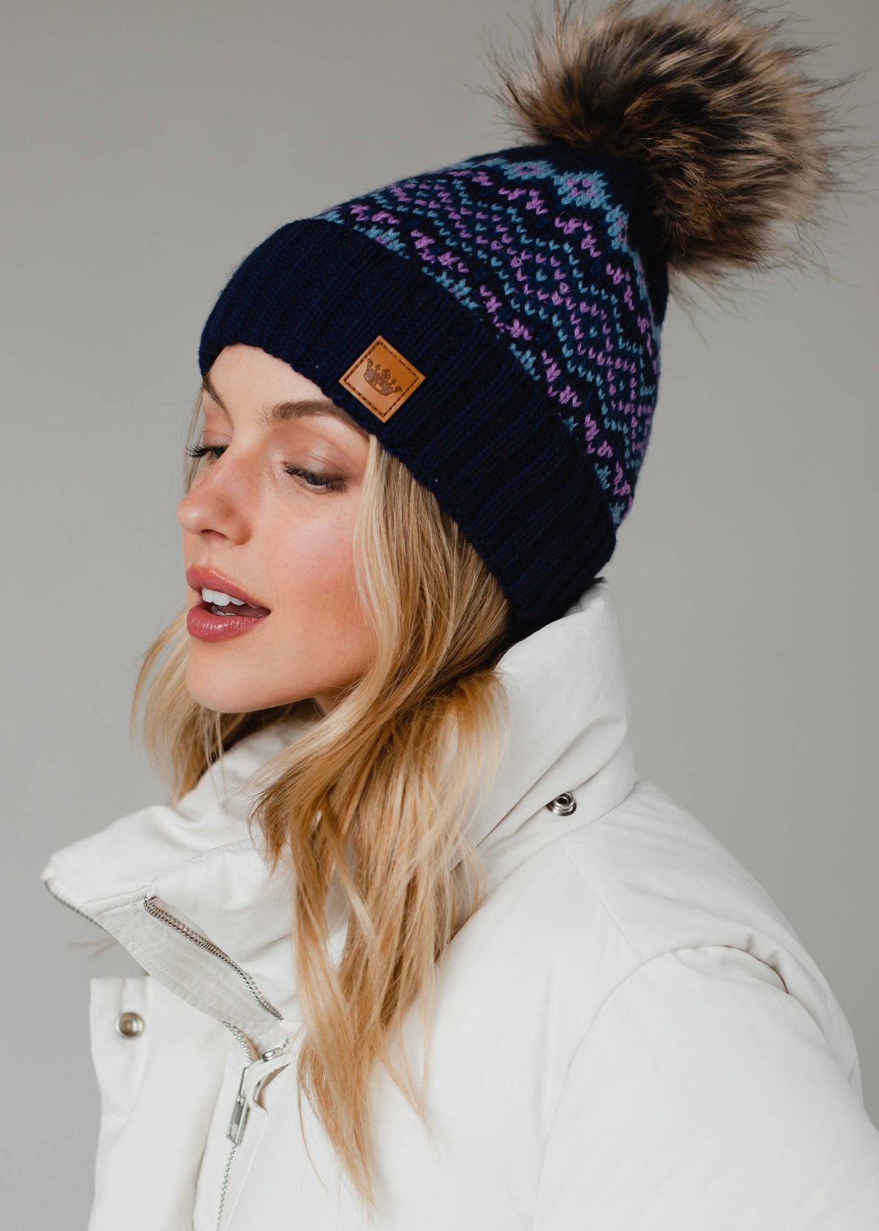 Blue, Purple & Lt. Blue Patterned Pom Hat