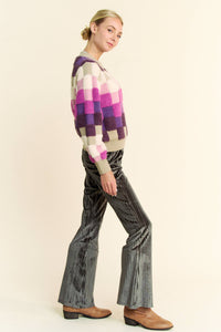 Thumbnail for MULTI COLOR PLAID CHECKERS LONG SLEEVE SWEATER