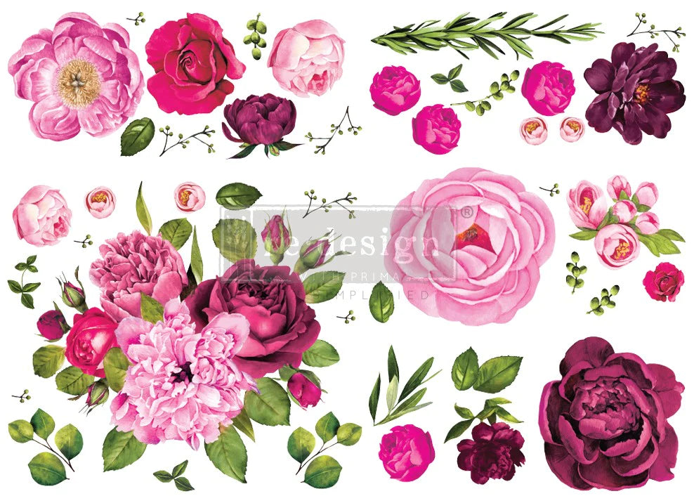 Lush Floral I 48" x 32 Redesign with Prima Transfer - Rub on decal