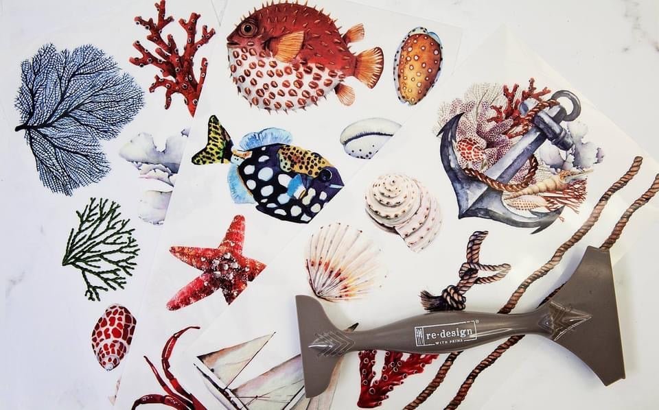 6" x 12" Amazing Sea Life 3 sheets - Redesign with Prima Transfer - Rub on Decal - Rubbish Restyled