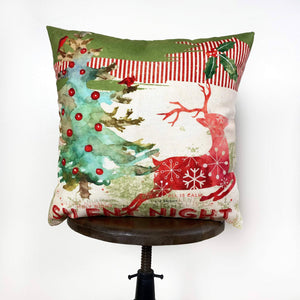 Silent Night 16" x 16" Pillow | Red Reindeer | Merry Christmas | Throw Pillow | Christmas Pillow | Home Decor | Christmas Décor | Christmas tree | Christmas Gifts