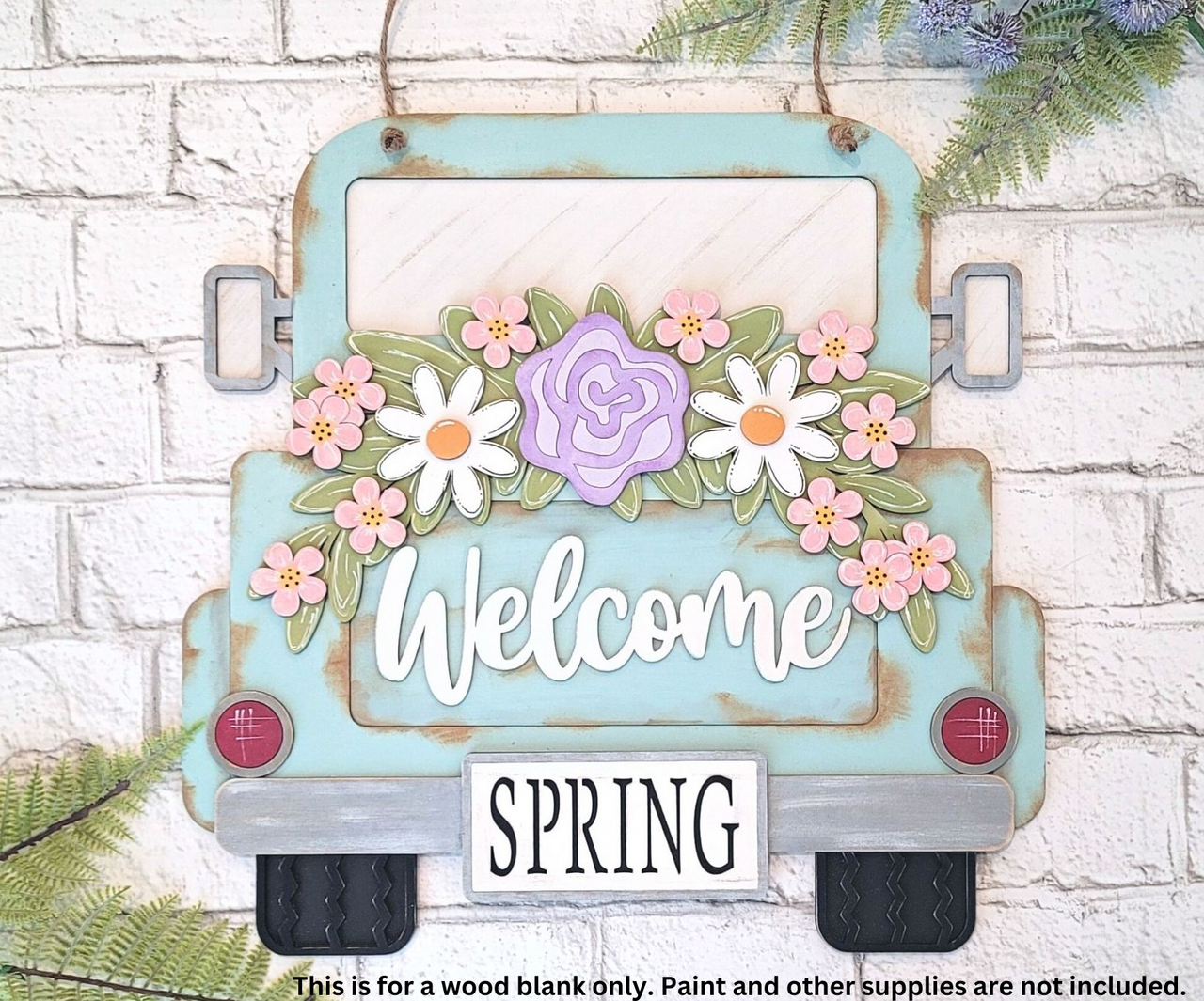 Welcome Floral Truck Back with Blank rear plate S 3-D Layered Wood Blank