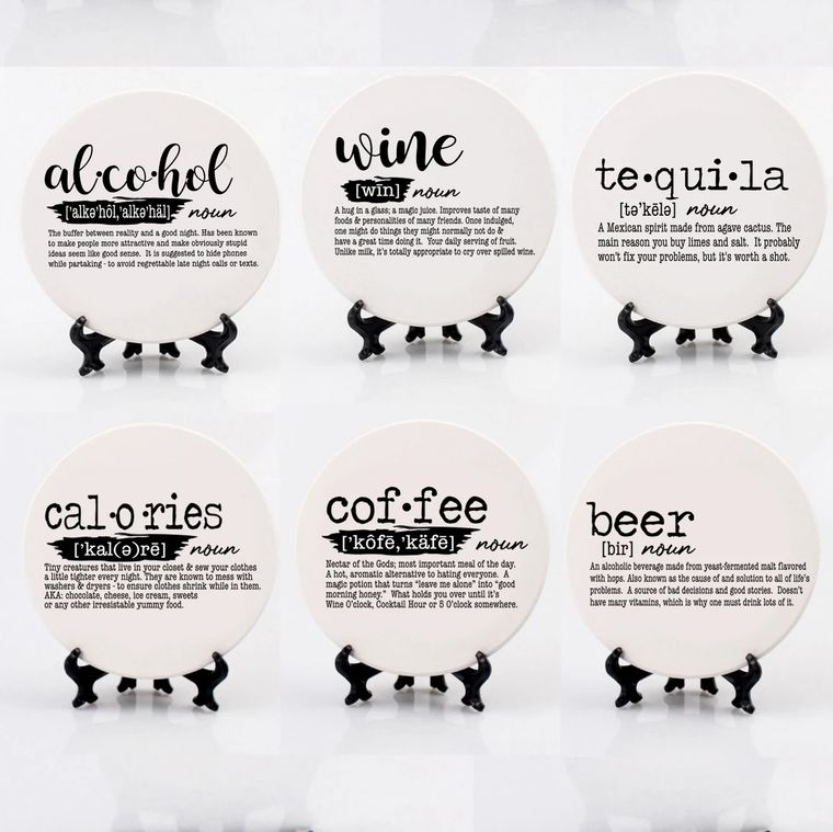 Alcohol Funny Dictionary Definition Coasters | Handmade Ceramic and Cork USA made - Rubbish Restyled