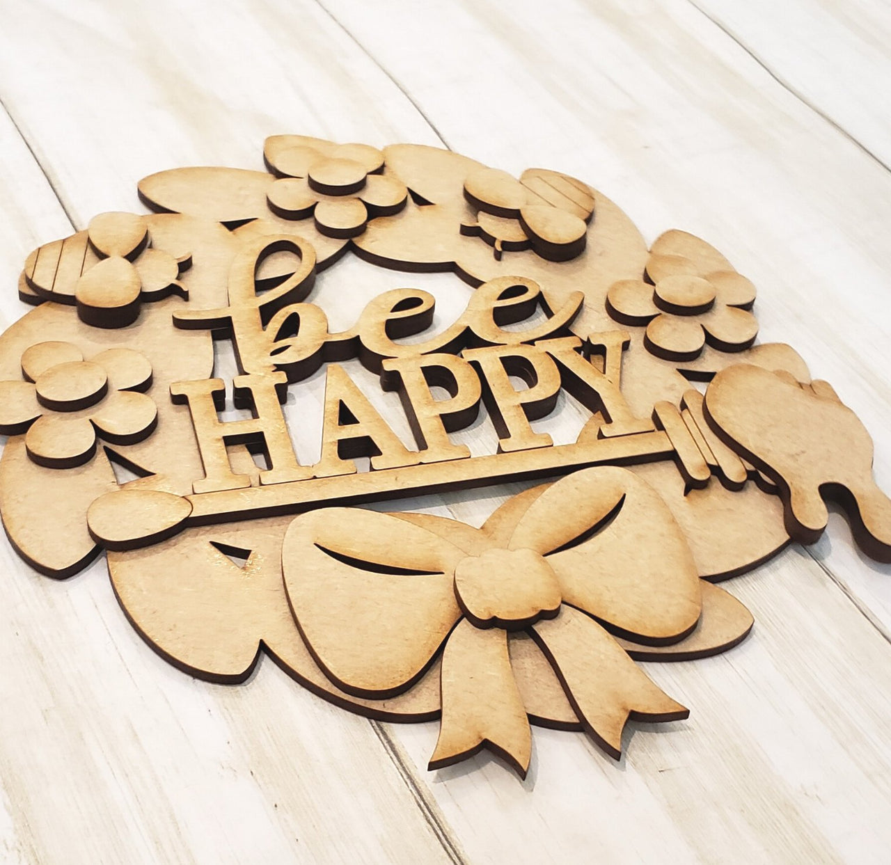Bee Happy Wreath 3-D Layered Wood Blank - Rubbish Restyled