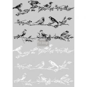 Birds and Berries 22” x 34 Redesign with Prima Rub on Decal Decor Transfer - Rubbish Restyled