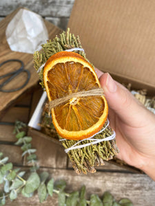 Juniper Sage Stick with Dried Orange, Smudge Kit, Fall Decor