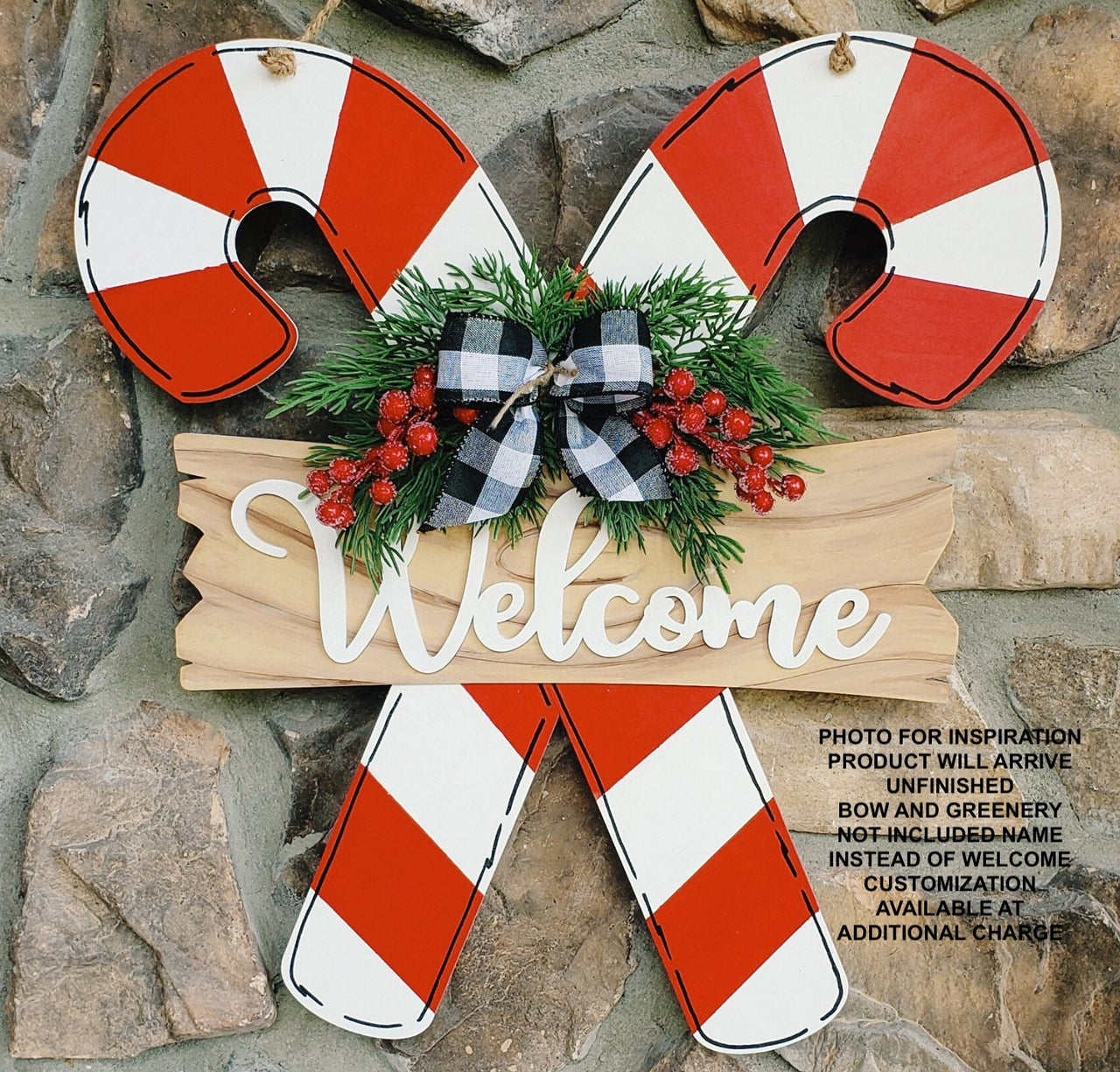 Candy Cane Welcome 3-D Layered Wood Blank - Rubbish Restyled