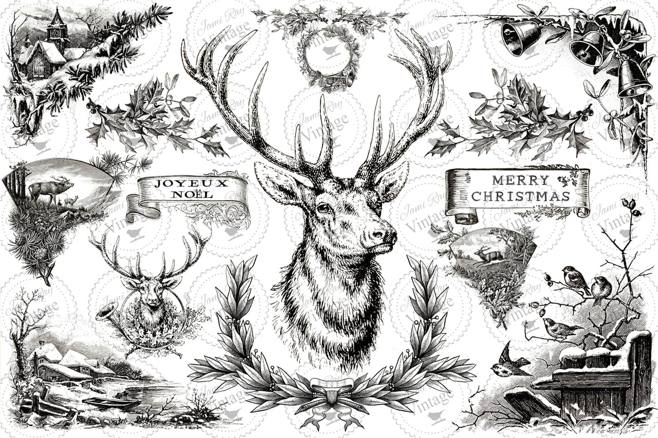 Christmas Stag | Jami Ray Vintage Decoupage Paper - Rubbish Restyled
