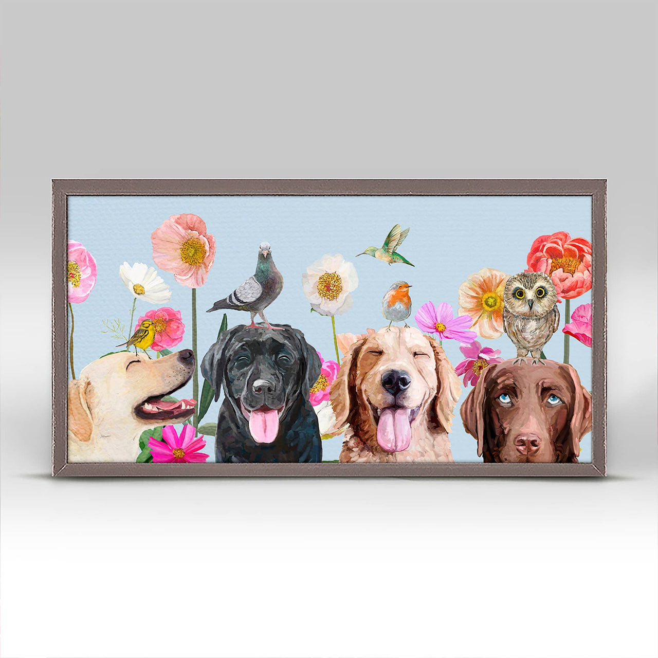 Dogs And Birds Mini Framed Canvas - Rubbish Restyled