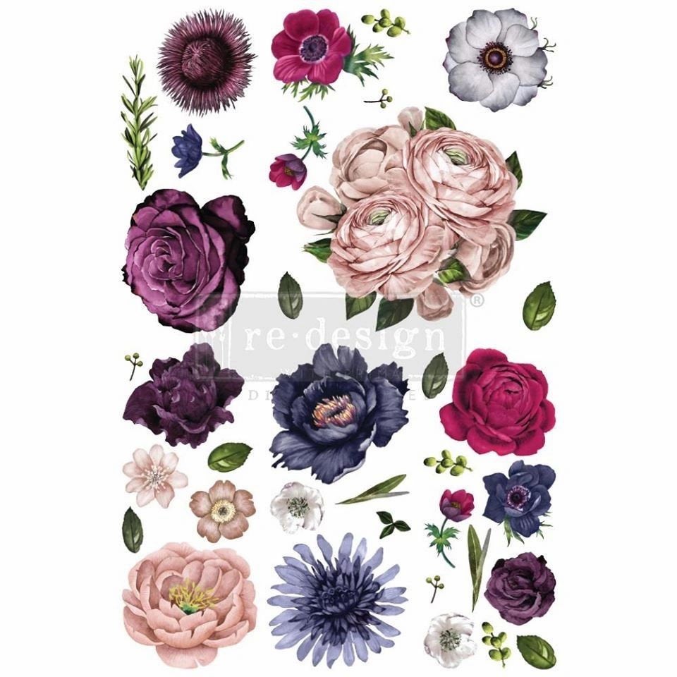 Lush Floral II 48" x 32 Redesign with Prima Transfer - Rub on decal