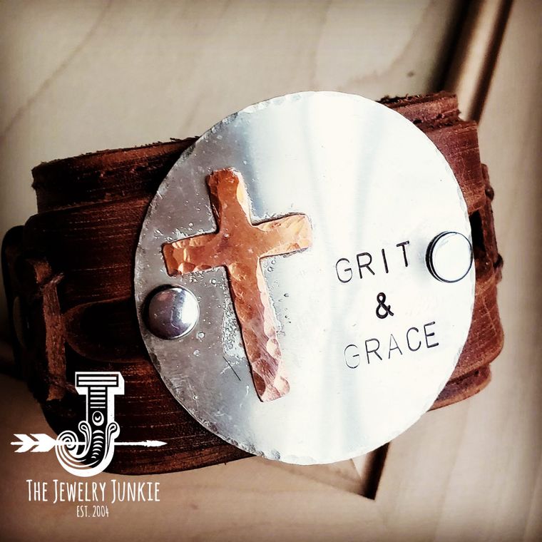 GRIT AND GRACE Distressed Leather Cuff 004X