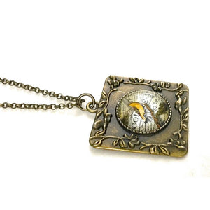 French Bird Vintage Style Square Necklace